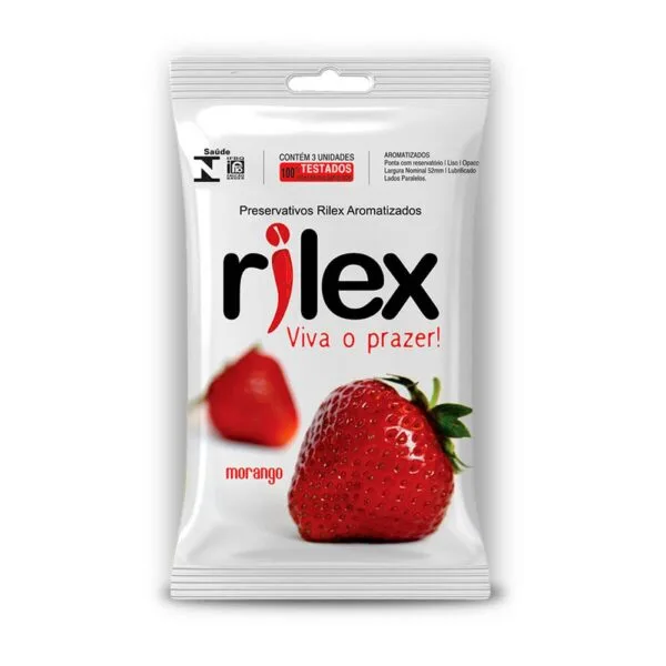 Preservativo Lubrificado Com Aroma De Morango 3 Unidades Rilex