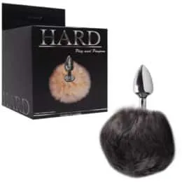 Plug Anal Metal Cromado Pompom Cinza Hard