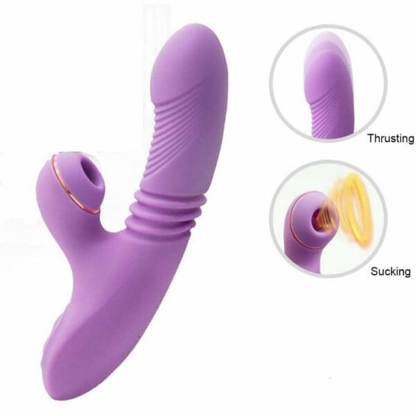 Vibrador Coelho Ponto G com Aquecimento e Sugador Clitóris Roxo