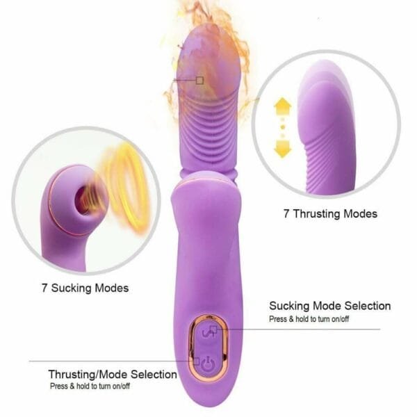 Vibrador Coelho Ponto G com Aquecimento e Sugador Clitóris Roxo - Image 3