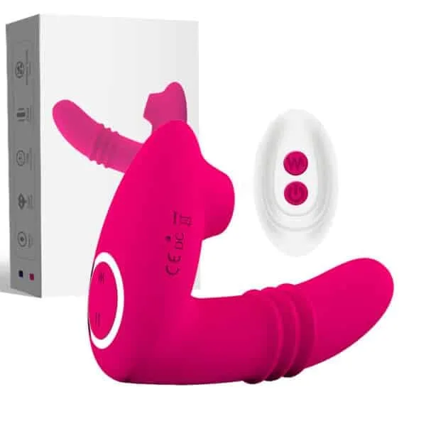 Vibrador de Calcinha Vai e Vem com Sugador Vermelho Escuro - Image 6