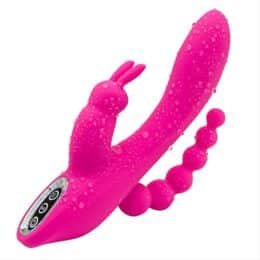 Vibrador Coelho Triplo Prazer Rosa Neon