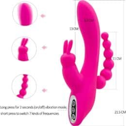 Vibrador Coelho Triplo Prazer Rosa Neon