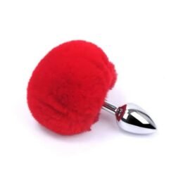 Plug Anal Pompom Aço Inoxidável Vermelho Tamanho P com Sexy Import