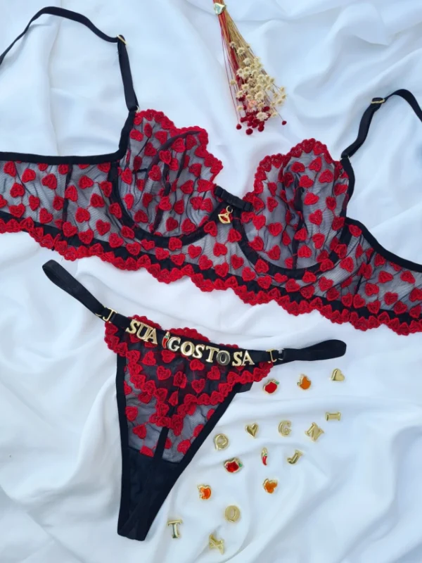 Conjunto Lingerie Personalizável Coração com Aro