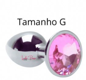 Plug Anal Tamanho G Aço Inoxidável - Pedra Redonda Rosa 1 Plug Anal Tamanho G