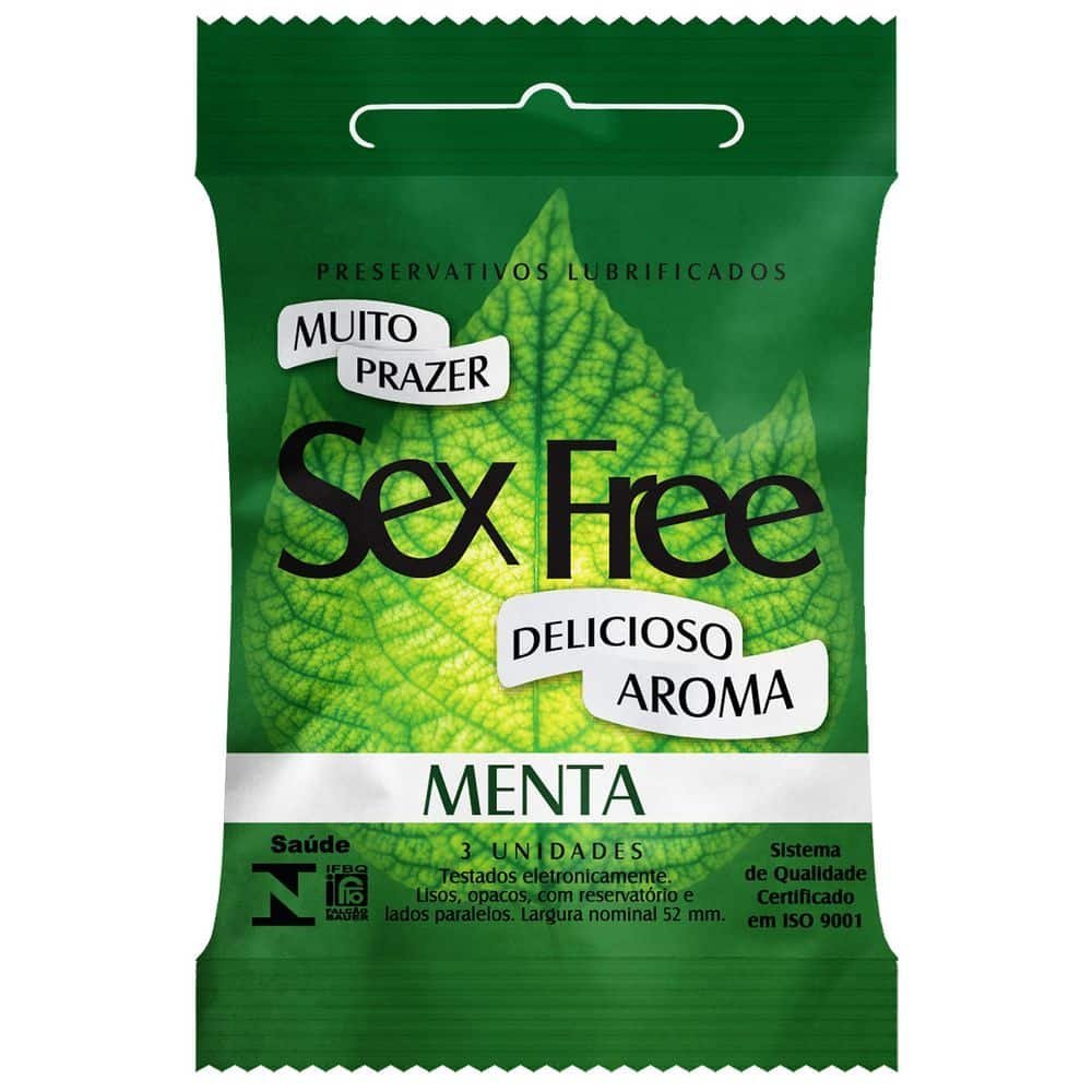01108-Menta_1.jpg Preservativos Lubrificados Aromáticos Menta Com 3 Unidades Sex Free - Imagem 1