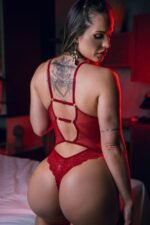 Body Em Tule E Renda Com Cinta Liga - Imagem 3