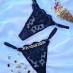 Calcinha Fio Personalizável Tule Preta Coração 0819