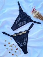 Calcinha Fio Personalizável Tule Preta Coração 0819