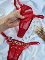 Calcinha Fio Personalizável Vermelha Lantejoula Tule