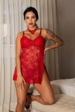 Camisola Vermelha Renda Abertura Lateral - Imagem 2