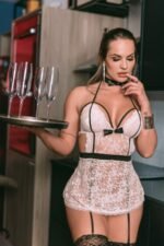 Fantasia Garçonete Vestido Em Renda Sem Bojo Com Ligas - Imagem 2