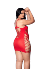 Vestido Vermelho Arrastão Recortado - Imagem 3