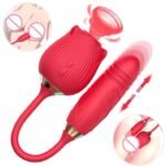 Vibrador Vai e Vem com Sugador Formato de Rosa (Vermelho)