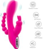 Vibrador Coelho Triplo Prazer Rosa Neon - Imagem 2