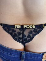 Calcinha Fio Personalizável Tule Preta Coração 0819