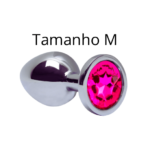 Plug Anal Tamanho M Aço Inoxidável  - Pedra Redonda cor Pink