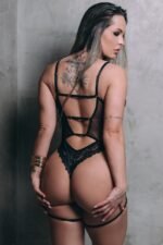 Body Em Tule E Renda Com Cinta Liga - Imagem 2