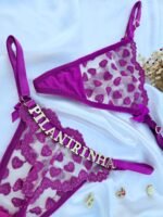 Calcinha Fio Roxo Personalizável Tule Coração