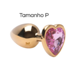 Plug Anal P em Aço Dourado Coração Pedra Rosa Vipmix